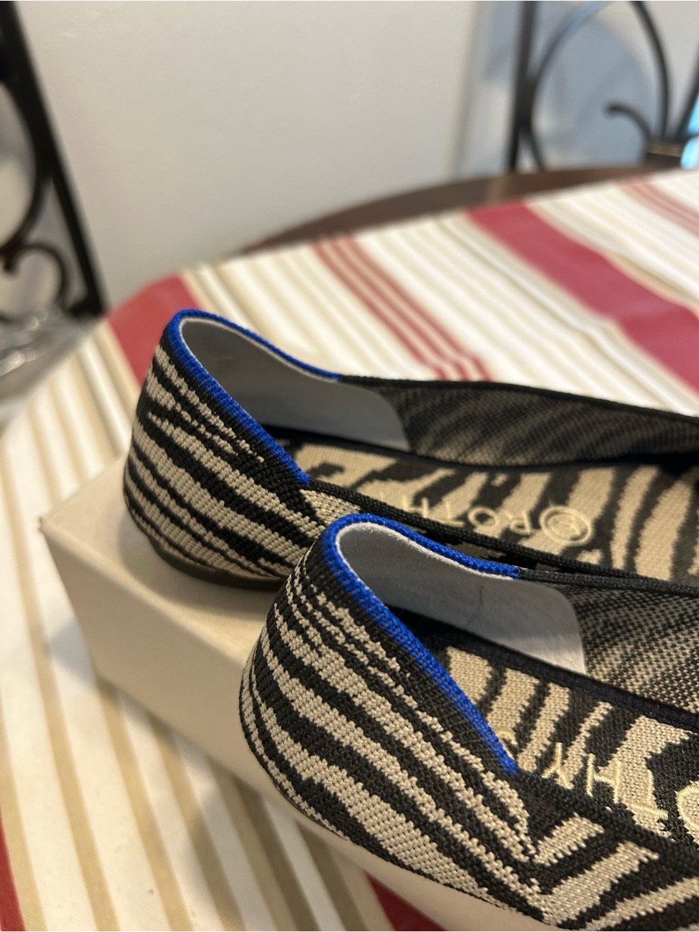 Rothy's Black & Cream Zebra Pointed-Toe Knit Flats - Picture 5 of 9